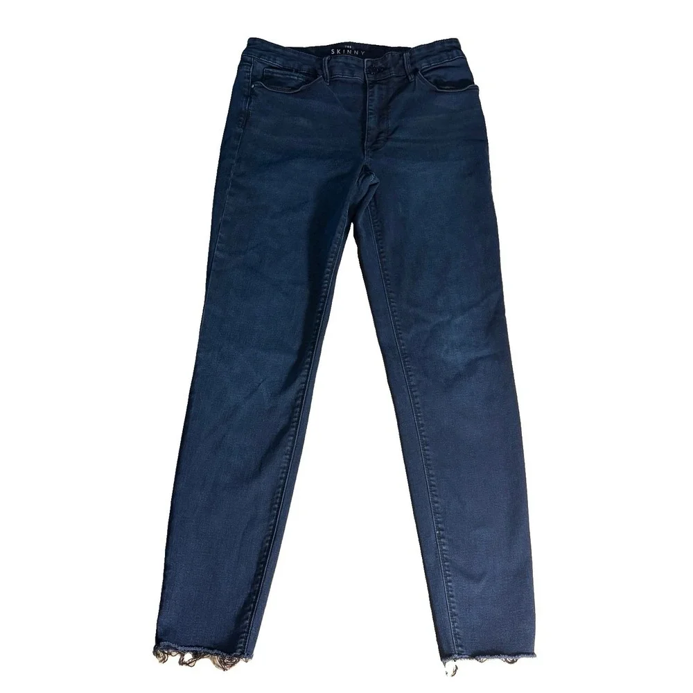 White House Black Market Dark Wash The Skinny Ankle Jeans Frayed Hem Size 8